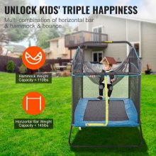 VEVOR 6FT Trampoline for Kids, 72" Indoor/Outdoor Toddlers Trampoline, Mini Baby Trampoline with Safety Enclosure Net, Gymnastics Bar, Hammock, Recreational Trampoline Birthday Gift for 3+ Years Kids