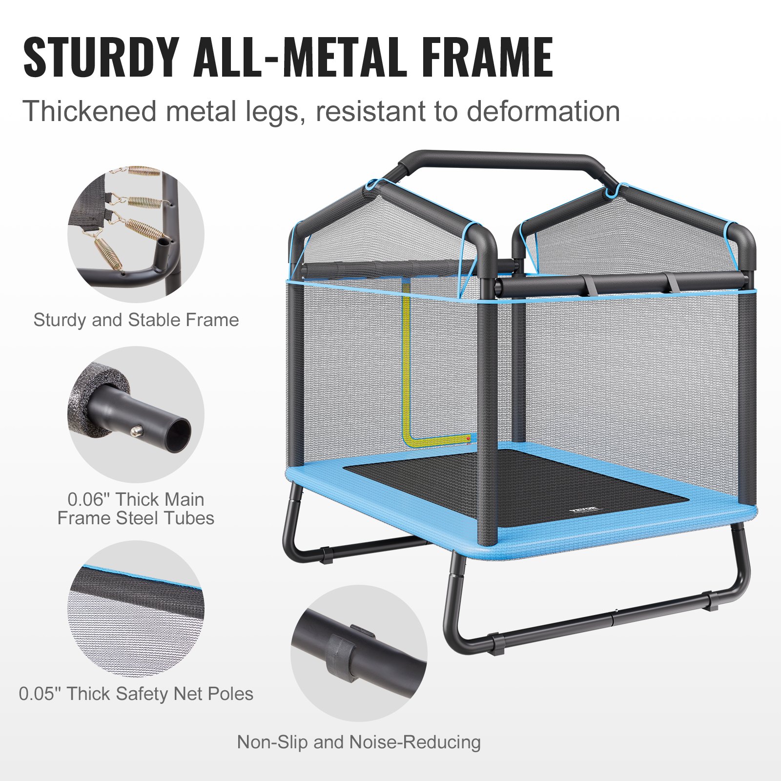 VEVOR 6FT Trampoline for Kids, 72" Indoor/Outdoor Toddlers Trampoline, Mini Baby Trampoline with Safety Enclosure Net, Gymnastics Bar, Hammock, Recreational Trampoline Birthday Gift for 3+ Years Kids