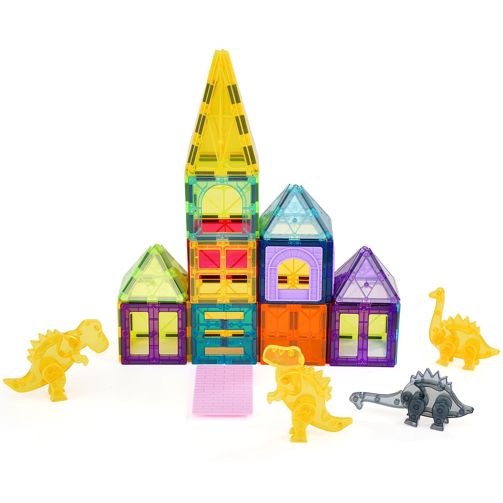 VEVOR Magnetic Tiles, 56 PCS Magnetic Animals Building Blocks for Kids, Magnet Building Set with 4 Dinosaurs, STEM Sensory Educational Construction Stacking Toys Gift for Toddlers Boys Girls Aged 3+