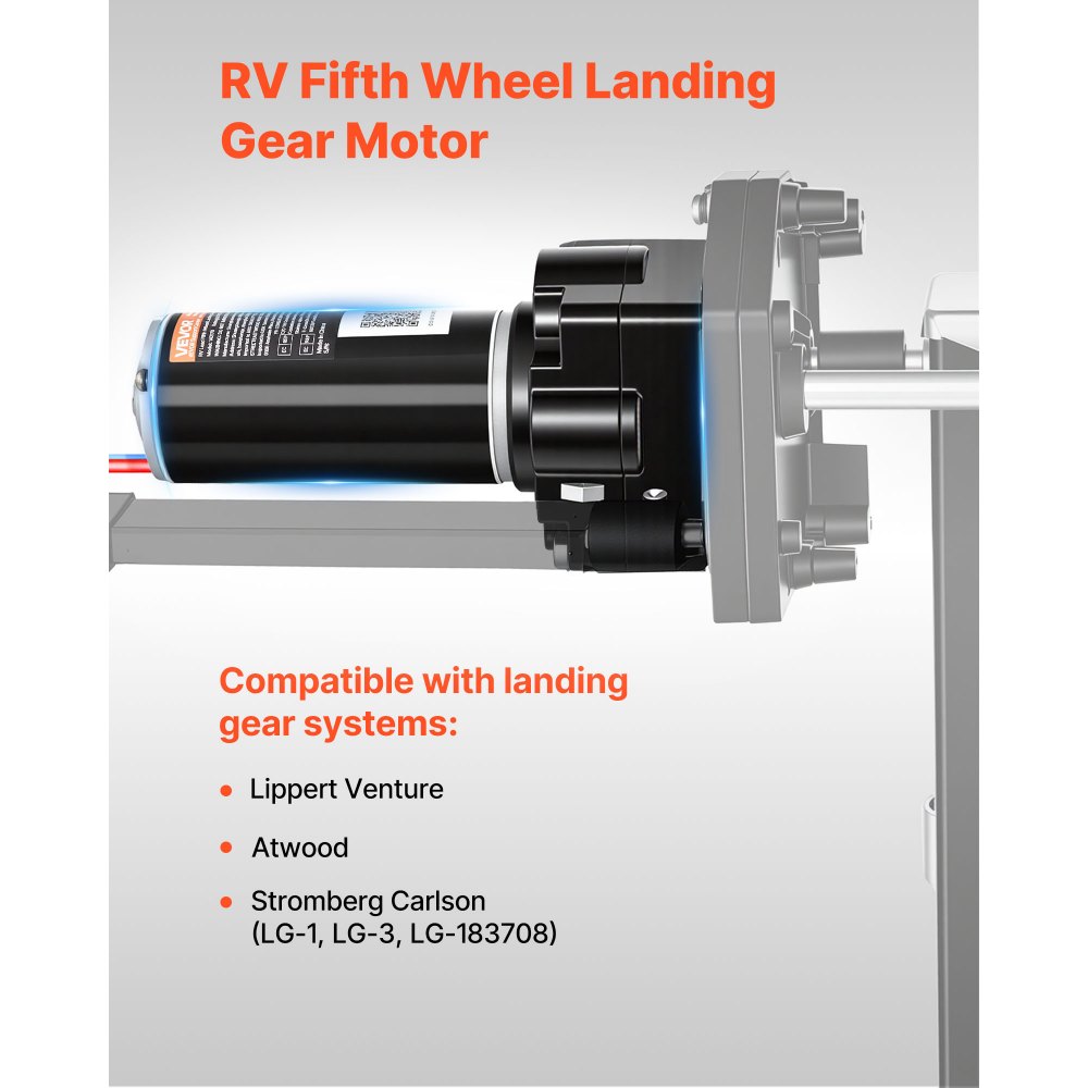 VEVOR RV 5th Wheel Landing Gear Motor, Replaces LG-142178, 2500 kg Capacity, 300W RV Fifth Wheel Power Landing Gear Motor Compatible with Lippert Venture, Atwood, Stromberg Carlson Systems, Black