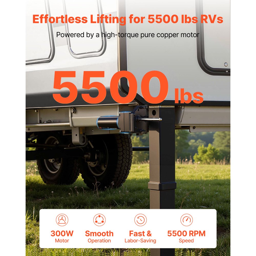 VEVOR RV 5th Wheel Landing Gear Motor, Replaces LG-142178, 2500 kg Capacity, 300W RV Fifth Wheel Power Landing Gear Motor Compatible with Lippert Venture, Atwood, Stromberg Carlson Systems, Black