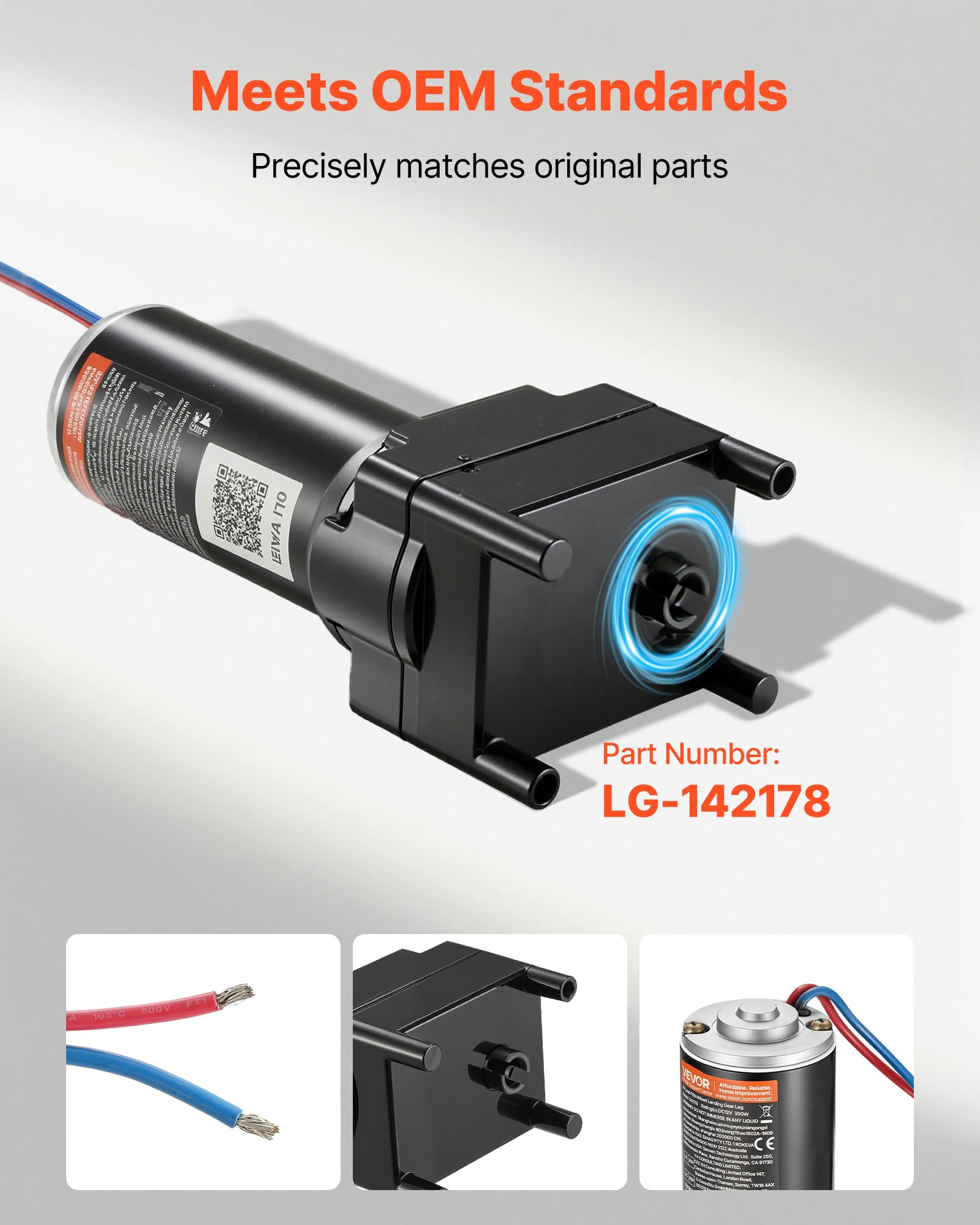VEVOR RV 5th Wheel Landing Gear Motor, Replaces LG-142178, 2500 kg Capacity, 300W RV Fifth Wheel Power Landing Gear Motor Compatible with Lippert Venture, Atwood, Stromberg Carlson Systems, Black