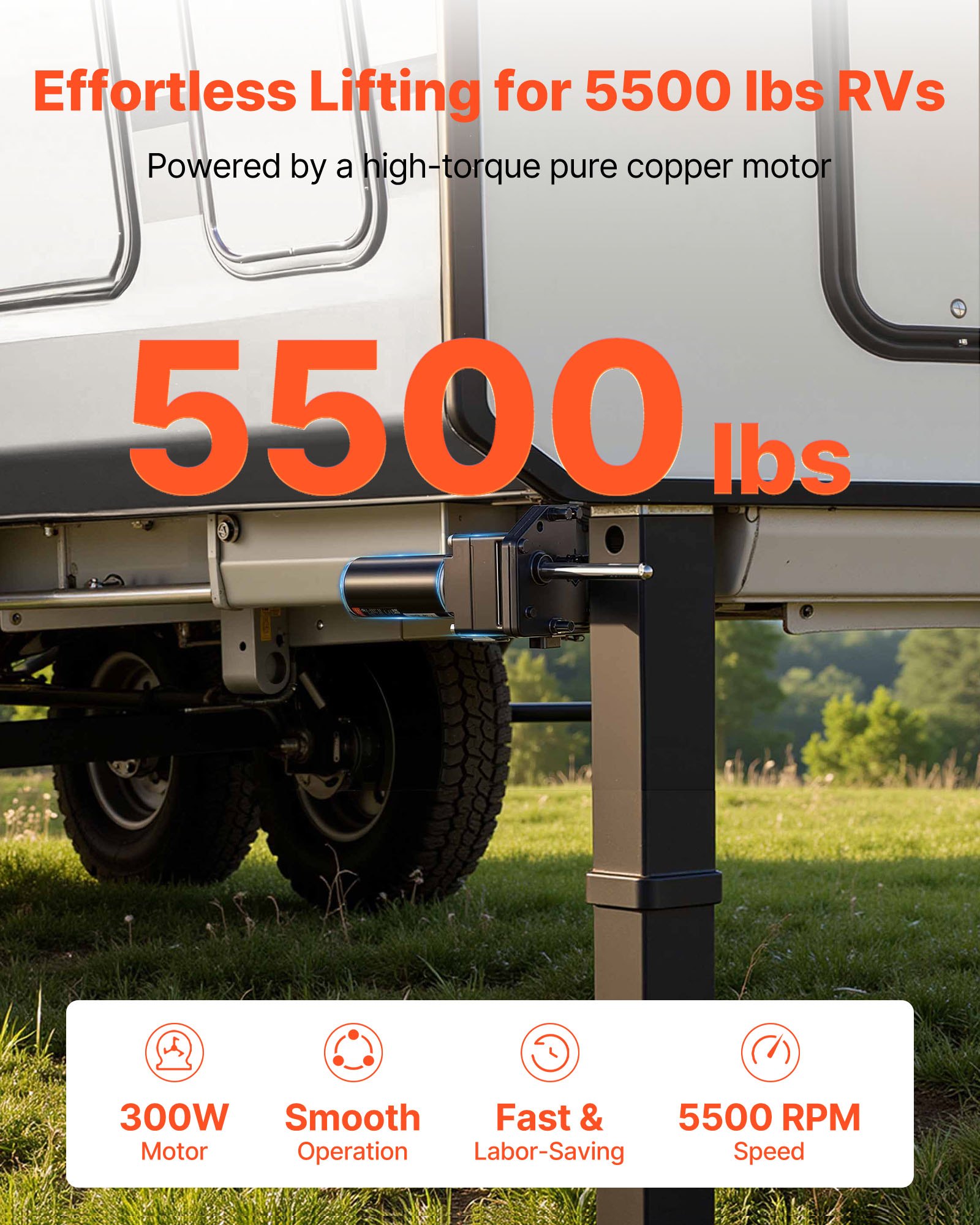 VEVOR RV 5th Wheel Landing Gear Motor, Replaces LG-142178, 2500 kg Capacity, 300W RV Fifth Wheel Power Landing Gear Motor Compatible with Lippert Venture, Atwood, Stromberg Carlson Systems, Black