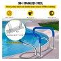 VEVOR Swimming Pool Handrail Ladder Handrail Stainless Steel Rail w/ Base Plate