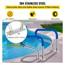 VEVOR Pool Handrail, 32 x 22.5 Swimming Pool Stair Rail, 304 Stainless Steel Stair Pool Hand Rail Rated 375lbs Load Capacity, Pool Rail with Quick Mount Base Plate, and Complete Mounting Accessories
