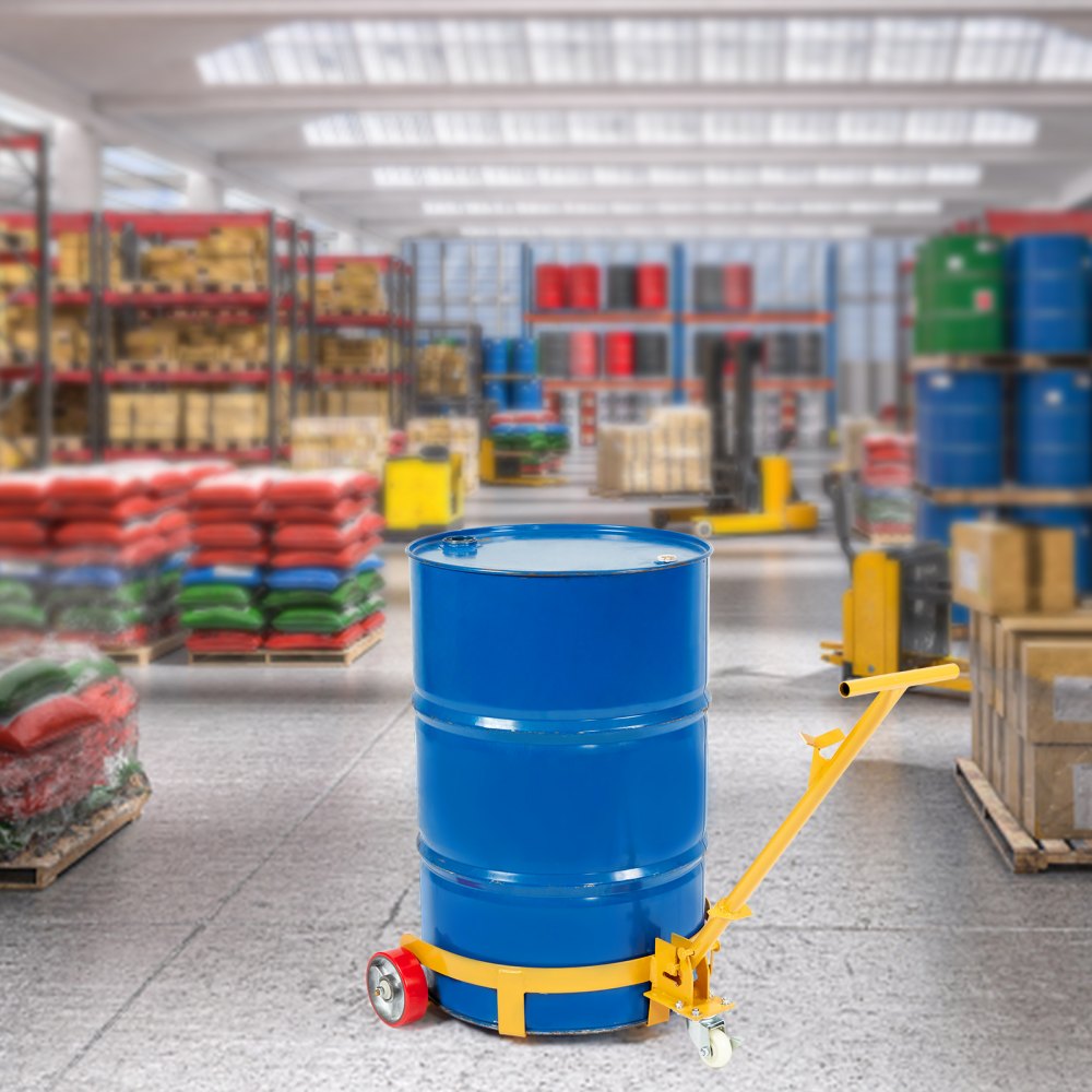 VEVOR 250L Drum Dolly, 544 kg Load Capacity, Barrel Dolly Cart Drum Caddy Round Dolly Steel Low Profile, Heavy Duty Steel Frame with Adjustable Handle 3 Wheels, for Workshop Factory Warehouse