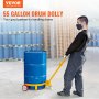 VEVOR 55 Gallon Drum Dolly, 1200 lbs Load Capacity, Barrel Dolly Cart Drum Caddy Round Dolly Steel Low Profile, Heavy Duty Steel Frame with Adjustable Handle 3 Wheels, for Workshop Factory Warehouse
