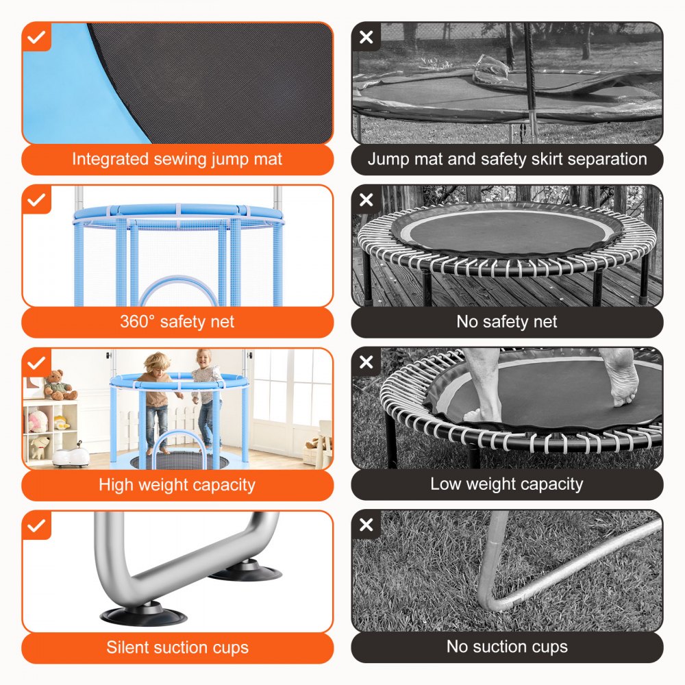 VEVOR 55" Kids Trampoline, 4.6FT Indoor Outdoor Trampoline, Mini Toddler Recreational Trampolinewith Safety Enclosure Net and Basketball Hoop, Birthday Gifts Christmas Toys for 3+ Years Children, Blue