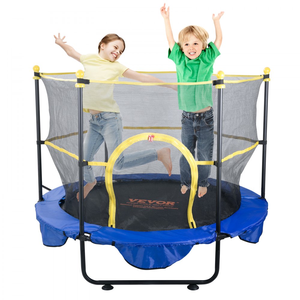 VEVOR 5FT Trampoline, 60" Indoor Outdoor Trampoline with Safety Enclosure Net, Basketball Hoop and Ocean Balls, Mini Toddler Recreational Trampoline Birthday