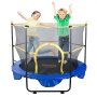 VEVOR 5FT trampoline for barn, 60" innendørs utendørs trampoline med sikkerhetsnett, basketballbøyle og havballer, mini-trampolin for småbarn bursdagsgaver for 3+ år barn