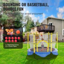 VEVOR 5FT Trampoline for Kids, 60" Indoor Outdoor Trampoline with Safety Enclosure Net, Basketball Hoop and Ocean Balls, Mini Toddler Recreational Trampoline Birthday Gifts for 3+ Years Kids