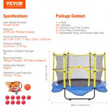 VEVOR 5FT Trampoline for Kids, 60" Indoor Outdoor Trampoline with Safety Enclosure Net, Basketball Hoop and Ocean Balls, Mini Toddler Recreational Trampoline Birthday Gifts for 3+ Years Kids