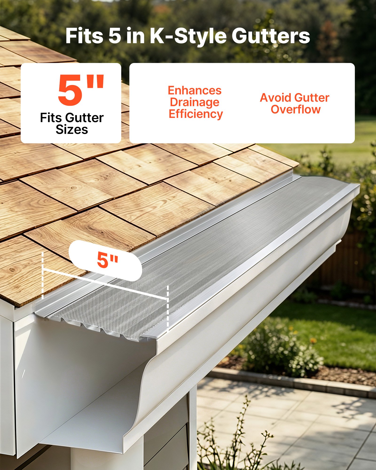 VEVOR Gutter Guard, 127mm Aluminum Gutter Cover with Stainless Steel Micro Mesh, Heavy-Duty 30.48m Length, 1.02mm Thickness, Leaf Guard for Debris and Pine Needles, Easy DIY, Screws Include, 20 PCS