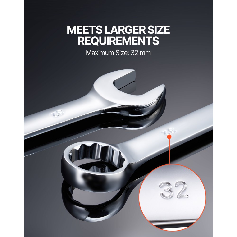 VEVOR Combination Wrench Set, 25-Piece Open End Wrench Set with Roll-up Pouch, Carbon Steel Wrench Set  Metric 6 mm to 32 mm, Ideal for General Household, Garage, Workshop, Auto Repairs, Emergency