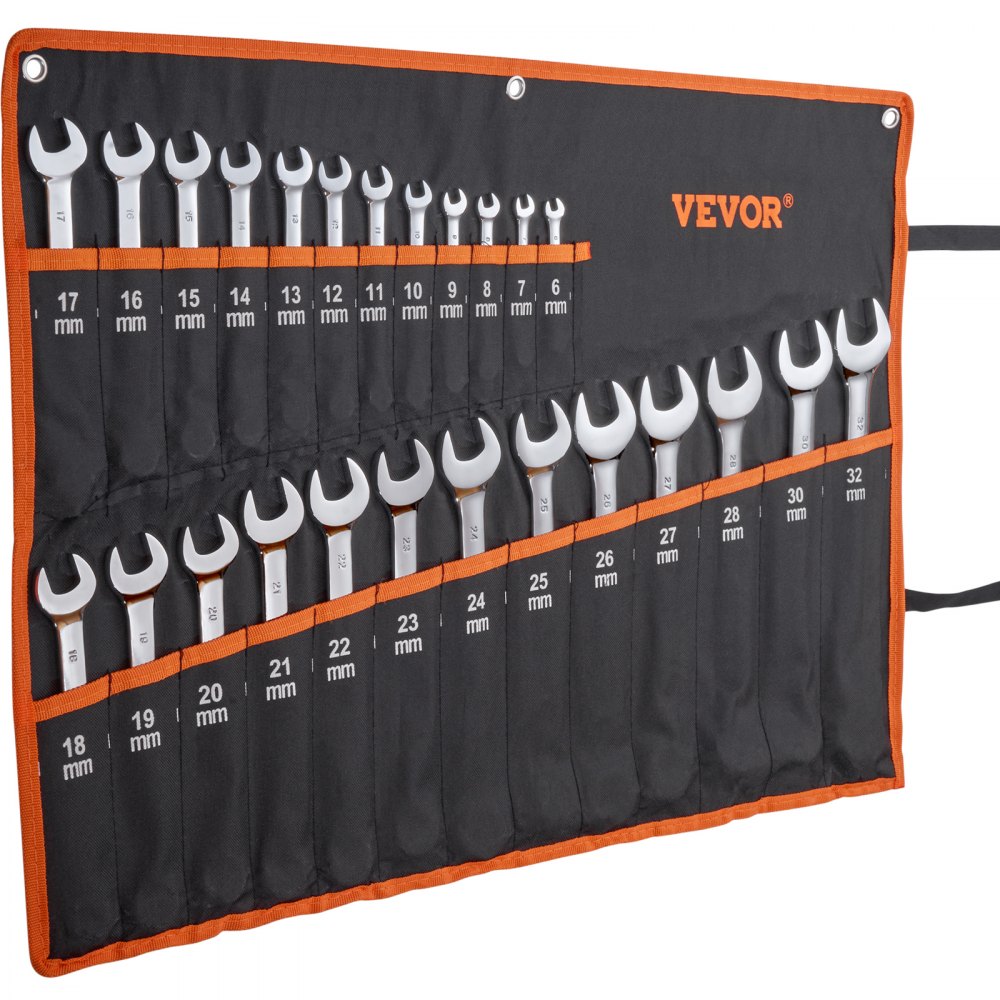 VEVOR Combination Wrench Set, 25-Piece Open End Wrench Set with Roll-up Pouch, Carbon Steel Wrench Set  Metric 6 mm to 32 mm, Ideal for General Household, Garage, Workshop, Auto Repairs, Emergency