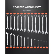 VEVOR Combination Wrench Set 25-Piece Metric 6 mm to 32 mm with Roll-up Pouch