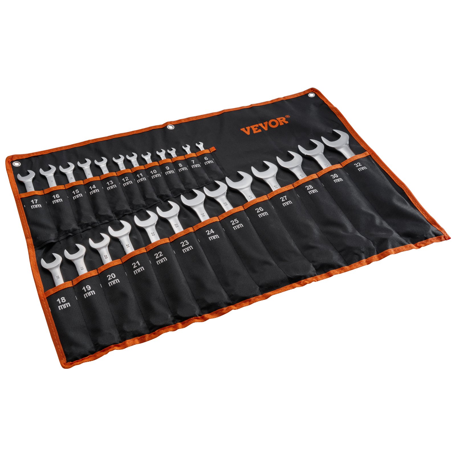 VEVOR Combination Wrench Set, 25-Piece Open End Wrench Set with Roll-up Pouch, Carbon Steel Wrench Set  Metric 6 mm to 32 mm, Ideal for General Household, Garage, Workshop, Auto Repairs, Emergency
