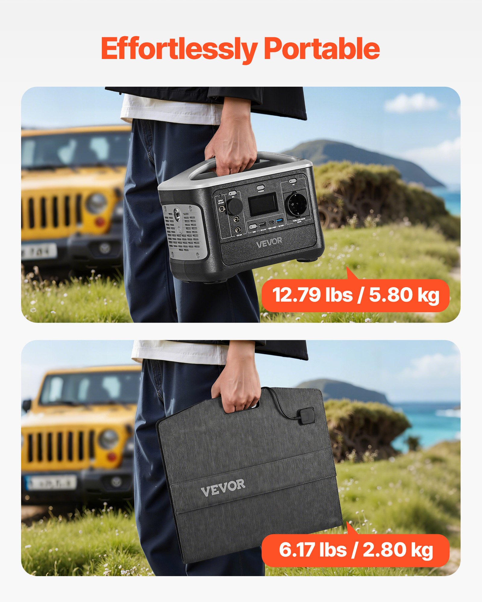 VEVOR Portable Power Station with 100W Solar Panel, 600W Solar Generator Power Station, 493Wh LiFePO4 Battery Backup with 7 Output Ports for Home Emergency, Outdoor Camping, RV Travel