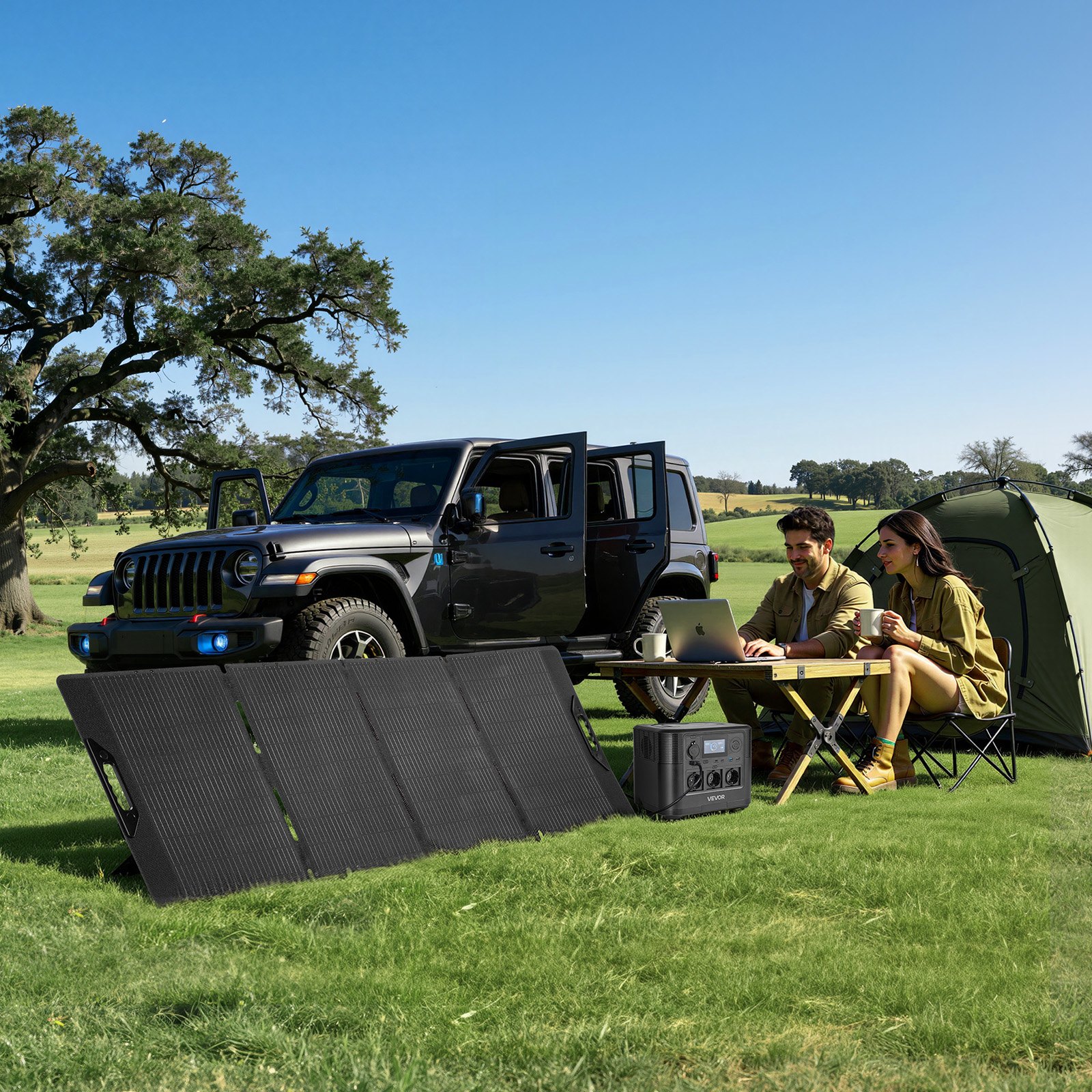 VEVOR Portable Power Station with 200W Solar Panel, 1800W Solar Generator Power Station, 1008Wh LiFePO4 Battery Backup with 9 Output Ports for for Home Emergency, Outdoor Camping, RV Travel