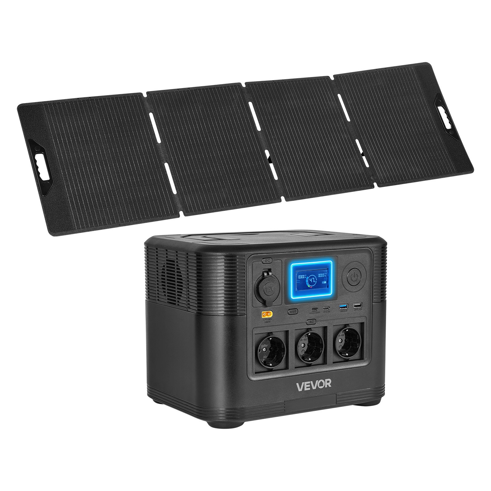 VEVOR Portable Power Station with 200W Solar Panel, 1800W Solar Generator Power Station, 1008Wh LiFePO4 Battery Backup with 9 Output Ports for for Home Emergency, Outdoor Camping, RV Travel