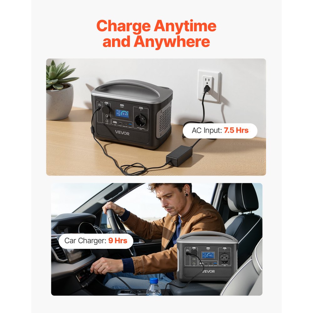 VEVOR Portable Power Station, 600W Solar Generator Power Station, 493Wh LiFePO4 Battery Backup with 7 Output Ports for Home Emergency, Outdoor Camping, RV Travel (Solar Panel NOT Included)