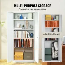 VEVOR Metal Storage Cabinet, Steel Locking Storage Cabinet with 2 Magnetic Doors and 4 Adjustable Shelves, 71'' Metal Cabinet 200 lbs Capacity per Shelf with 3 Keys, for Office, Home, Garage, White