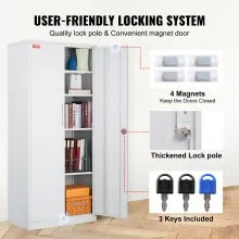 VEVOR Metal Storage Cabinet, Steel Locking Storage Cabinet with 2 Magnetic Doors and 4 Adjustable Shelves, 71'' Metal Cabinet 200 lbs Capacity per Shelf with 3 Keys, for Office, Home, Garage, White