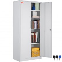VEVOR Metal Storage Cabinet, Steel Locking Storage Cabinet with 2 Magnetic Doors and 4 Adjustable Shelves, 71'' Metal Cabinet 200 lbs Capacity per Shelf with 3 Keys, for Office, Home, Garage, White