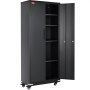 VEVOR Metal Storage Cabinet with Wheels, 190.5 cm Locking Cabinet with 4 Adjustable Shelves & 2 Magnetic Doors, 90.7 kg Capacity per Shelf, Metal Cabinet with 3 Keys for Office, Garage, Home, Black