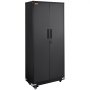 VEVOR Metal Storage Cabinet with Wheels, 190.5 cm Locking Cabinet with 4 Adjustable Shelves & 2 Magnetic Doors, 90.7 kg Capacity per Shelf, Metal Cabinet with 3 Keys for Office, Garage, Home, Black