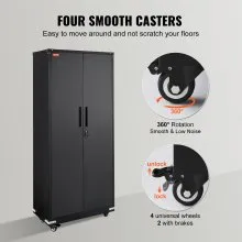 VEVOR Metal Storage Cabinet with Wheels, 75 in Locking Cabinet with 4 Adjustable Shelves & 2 Magnetic Doors, 200 lbs Capacity per Shelf, Metal Cabinet with 3 Keys for Office, Garage, Home, Black