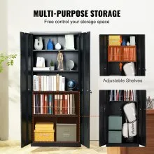VEVOR Metal Storage Cabinet, Steel Locking Storage Cabinet with 2 Magnetic Doors and 4 Adjustable Shelves, 71'' Metal Cabinet 200 lbs Capacity per Shelf with 3 Keys, for Office, Home, Garage, Black