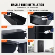 VEVOR Metal Storage Cabinet, Steel Locking Storage Cabinet with 2 Magnetic Doors and 4 Adjustable Shelves, 71'' Metal Cabinet 200 lbs Capacity per Shelf with 3 Keys, for Office, Home, Garage, Black