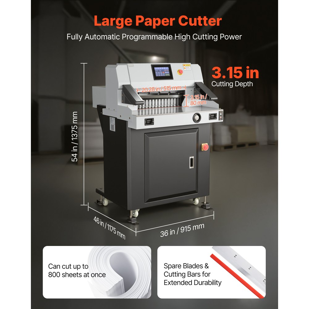 VEVOR Electric Paper Cutter, 1100W Heavy Duty Paper Cutter Machine With 20.28 in Cutting Width, 3.15 in Cutting Thickness, Electric Guillotine Trimmer with Casters and 7 in Touchscreen, for Print Shop