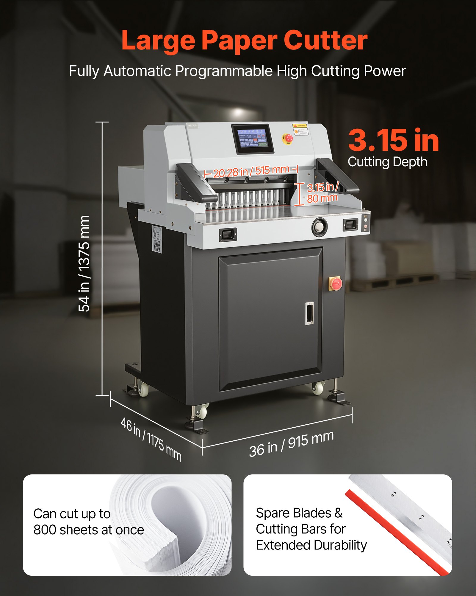 VEVOR Electric Paper Cutter, 1100W Heavy Duty Paper Cutter Machine With 20.28 in Cutting Width, 3.15 in Cutting Thickness, Electric Guillotine Trimmer with Casters and 7 in Touchscreen, for Print Shop