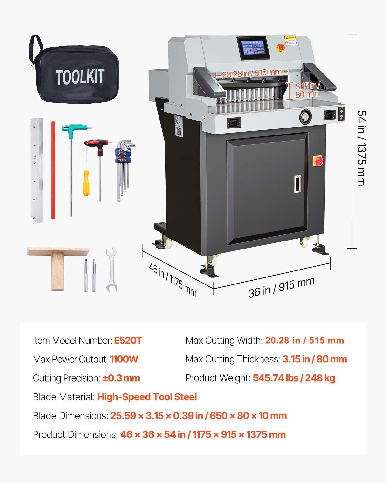 VEVOR Electric Paper Cutter, 1100W Heavy Duty Paper Cutter Machine With 20.28 in Cutting Width, 3.15 in Cutting Thickness, Electric Guillotine Trimmer with Casters and 7 in Touchscreen, for Print Shop