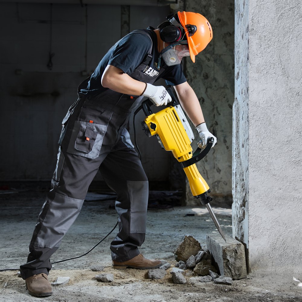 VEVOR Demolition Jack Hammer, 2200W Electric Jackhammer Heavy Duty, 1350 BPM Jack Hammer Concrete Breaker, with 1 Point Chisel, 1 Flat Chisel, Storage Case, Gloves and Goggles, for Demolition