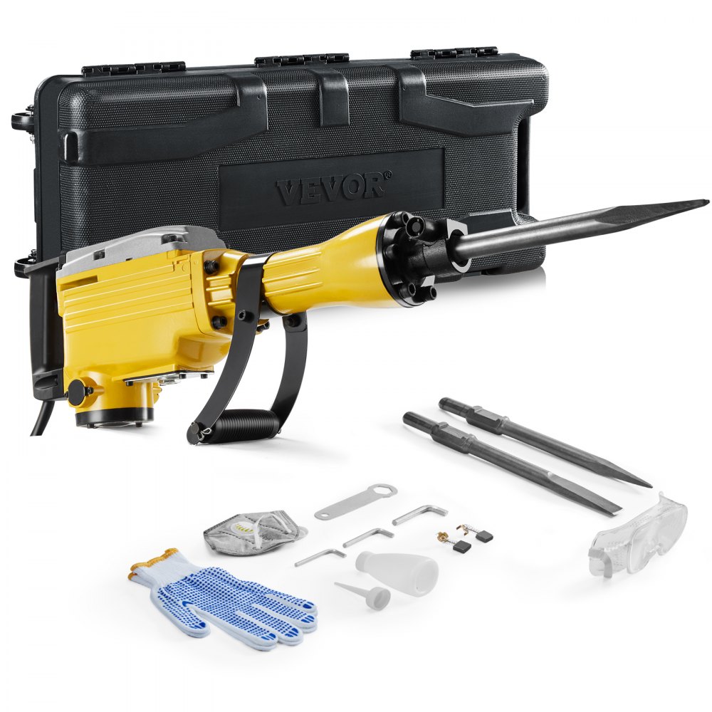 VEVOR Demolition Jack Hammer, 2200W Electric Jackhammer Heavy Duty, 1350 BPM Jack Hammer Concrete Breaker, with 1 Point Chisel, 1 Flat Chisel, Storage Case, Gloves and Goggles, for Demolition