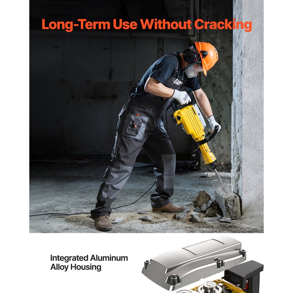 VEVOR Demolition Jack Hammer, 2200W 1350 BPM Jack Hammer Concrete Breaker, Heavy Duty Electric Jack Hammer 4pcs Chisels Bit with Gloves, 360° Swiveling Front Handle for Trenching and Breaking Holes