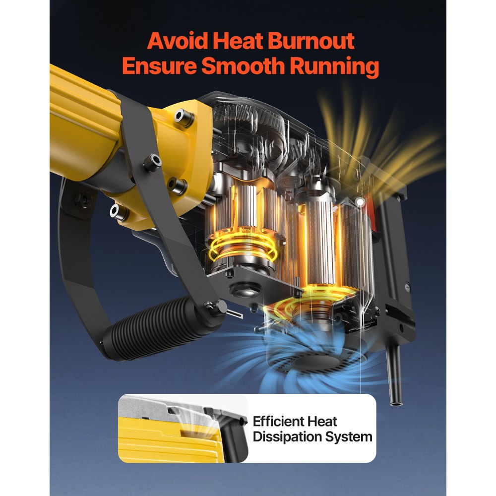 VEVOR Demolition Jack Hammer, 2200W 1350 BPM Jack Hammer Concrete Breaker, Heavy Duty Electric Jack Hammer 4pcs Chisels Bit with Gloves, 360° Swiveling Front Handle for Trenching and Breaking Holes