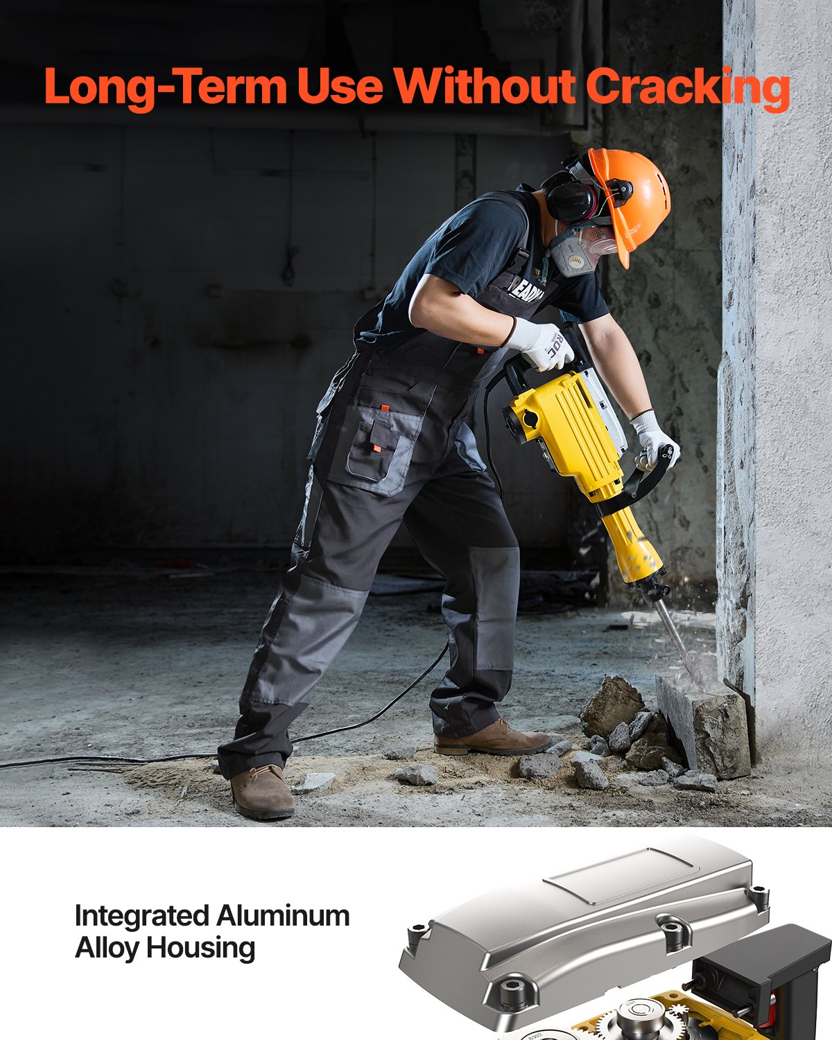 VEVOR Demolition Jack Hammer, 2200W 1350 BPM Jack Hammer Concrete Breaker, Heavy Duty Electric Jack Hammer 4pcs Chisels Bit with Gloves, 360° Swiveling Front Handle for Trenching and Breaking Holes