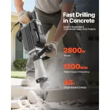 VEVOR Demolition Jack Hammer Electric Concrete Breaker 2800 W 1200 BPM 2 Chisels