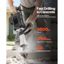 VEVOR Demolition Jack Hammer Electric Concrete Breaker 3000 W 1700 BPM a Chisel