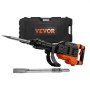 VEVOR demolition jack hammer with carrying case and chisel attachments, black and orange design.