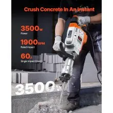 VEVOR Demolition Jack Hammer, 3500W Jack Hammer Concrete Breaker, 2pcs Chisel with Gloves & 360°C Swiveling Front Handle for Trenching, 1900 BPM Heavy Duty Electric Jack Hammer, Black