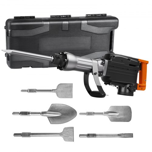 VEVOR Demolition Jack Hammer, 1350 BPM Concrete Breaker 6pcs Chisels Bit Chipping with Case, 2200W Electric Jackhammer Heavy Duty, Black