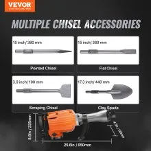 VEVOR Demolition Jack Hammer, 2200W 1400 BPM Jack Hammer Concrete Breaker, Heavy Duty Electric Jack Hammer 6pcs Chisels Bit with Gloves, 360°C Swiveling Front Handle for Trenching and Breaking Holes