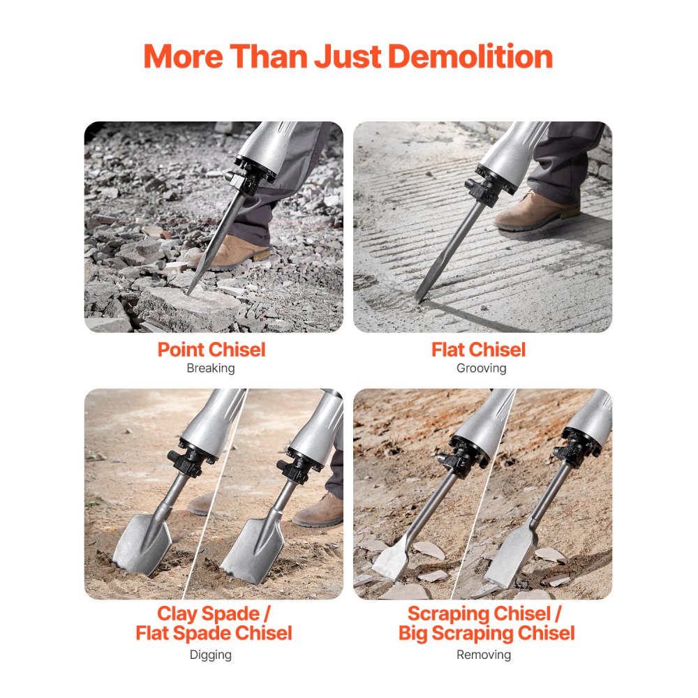 VEVOR Demolition Jack Hammer, 2200W Electric Jackhammer Heavy Duty, 1440 BPM Concrete Breaker 6pcs Chisels Bit Chipping with Case