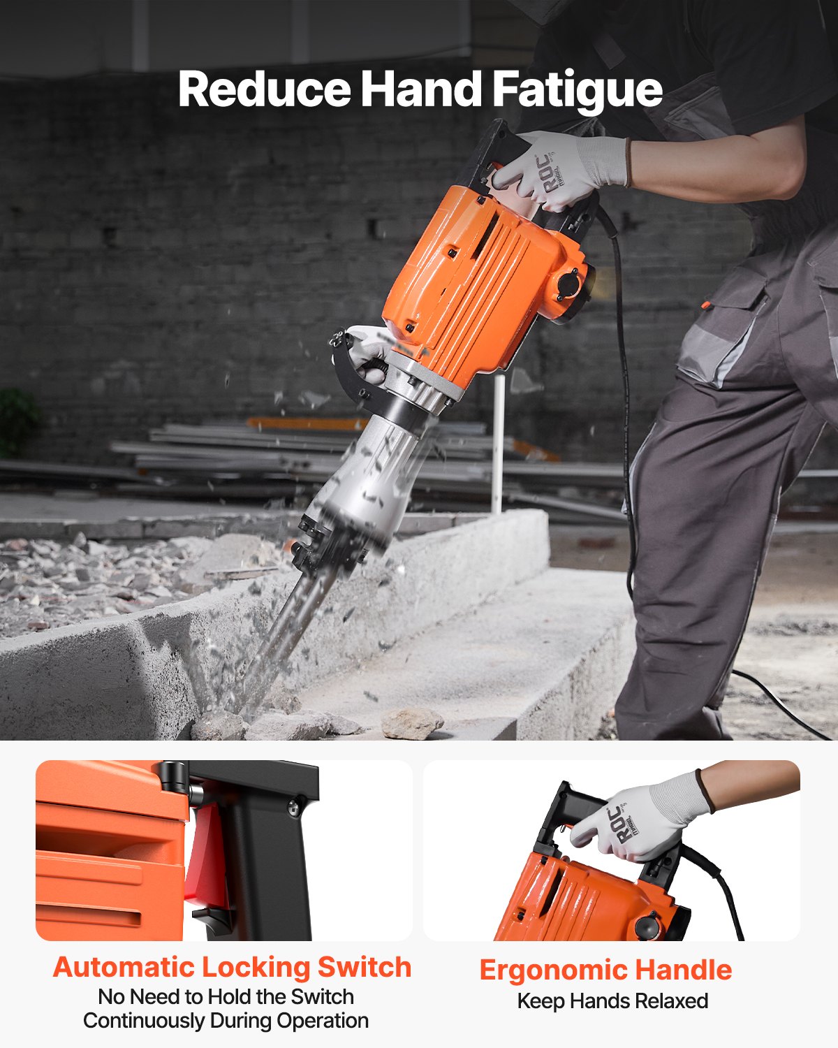VEVOR Demolition Jack Hammer, 2200W Electric Jackhammer Heavy Duty, 1440 BPM Concrete Breaker 6pcs Chisels Bit Chipping with Case