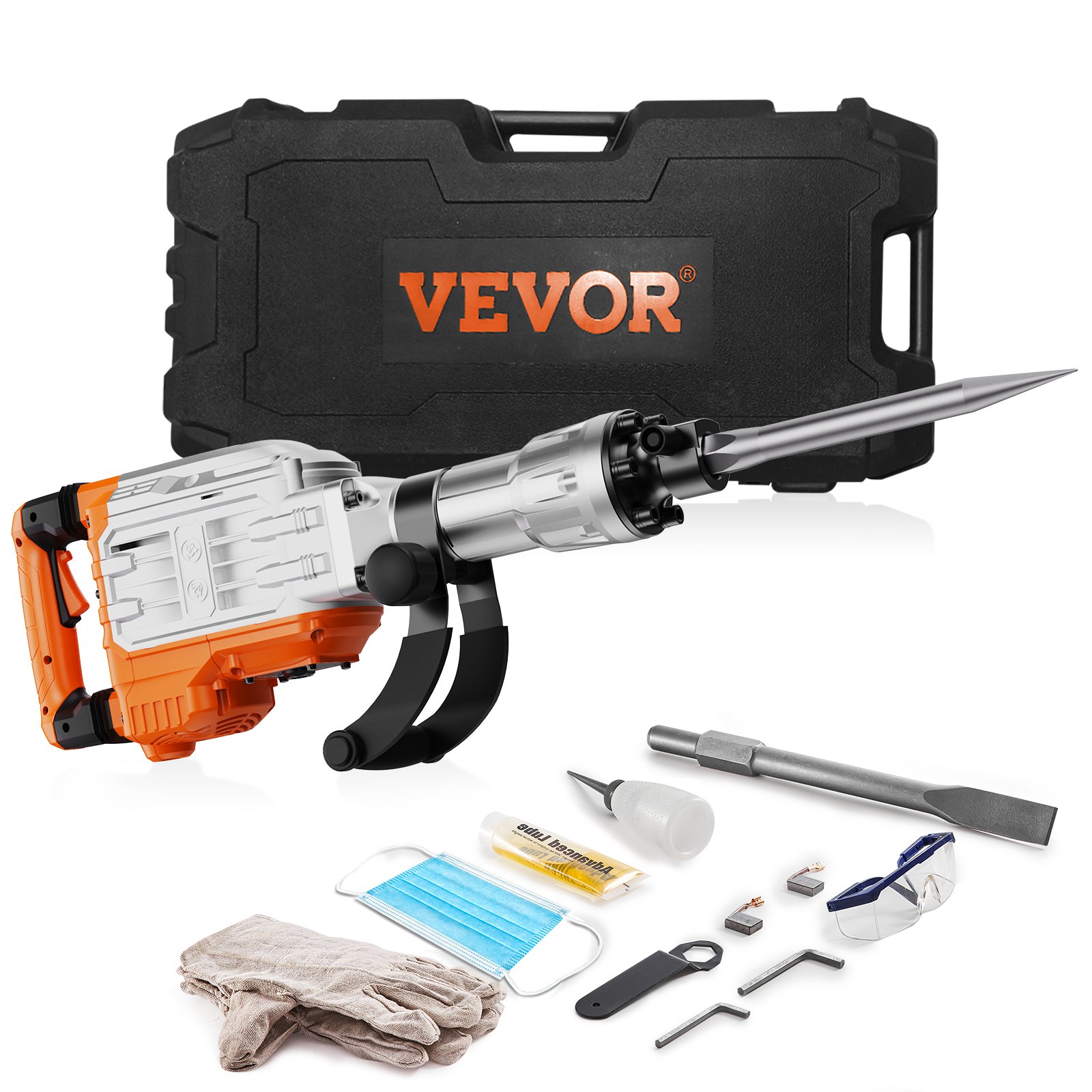VEVOR Demolition Jack Hammer, 3500W Jack Hammer Concrete Breaker, 1900 BPM Heavy Duty Electric Jack Hammer, 2pcs Chisel with Gloves & 360°C Swiveling Front Handle for Trenching and Breaking Holes